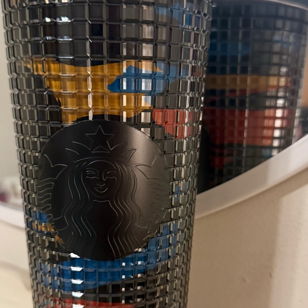 Starbucks Black Tumbler with Blue Straw Topper
